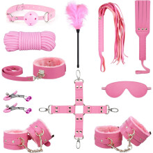 (Pink) 11PCS SM Toys for Couple Sex Bondaged Bed Restraints Tied Down Wrist&Ankle Sex Swing Hanging Sling Adjustable Neck and Leg Cuffs BDSM Kit