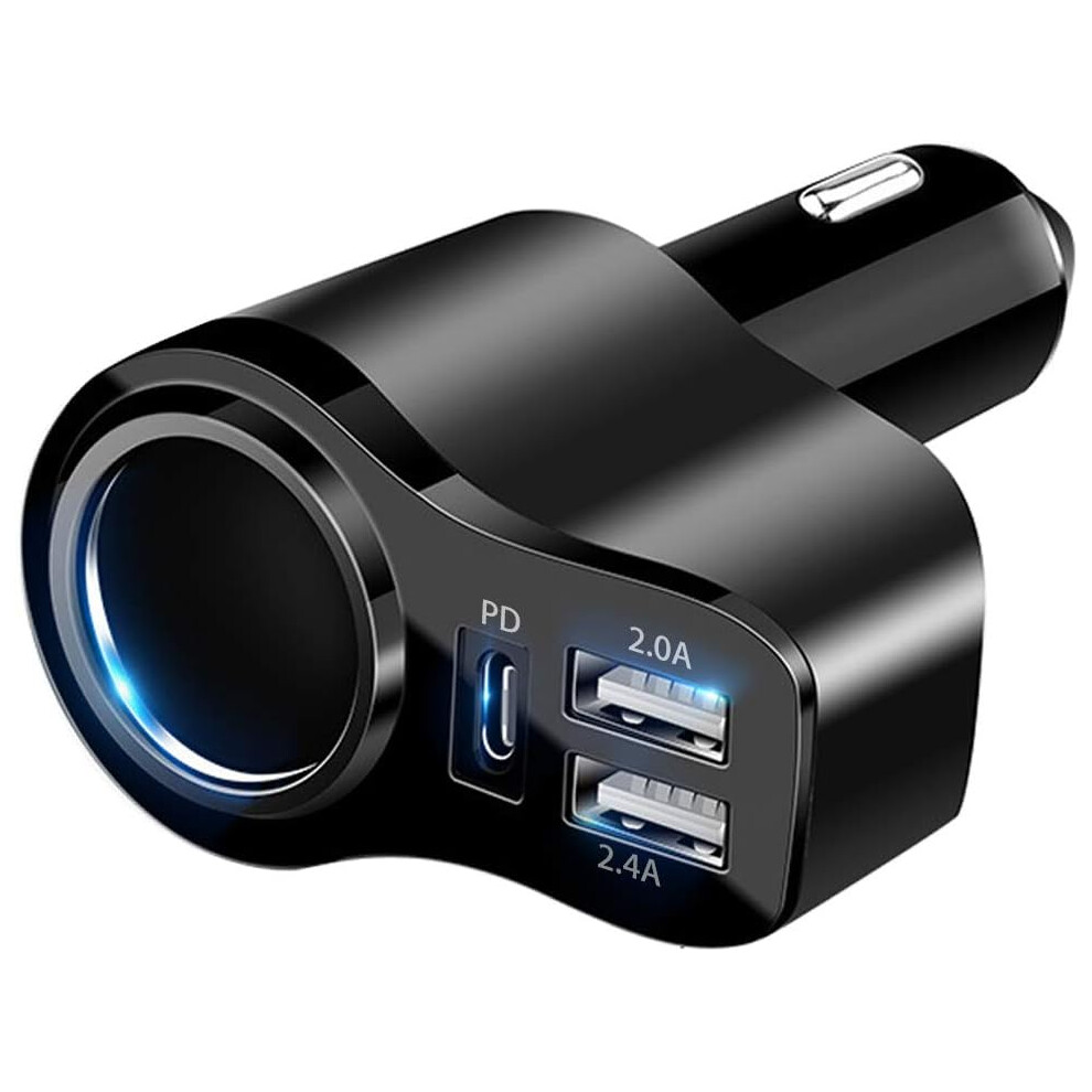 4 in 1 USB C Car Charger, 168W Multi USB Cigarette Lighter Adapter, Socket Splitter with 3 USB Ports, 12V/24V Dual USB Type C PD Fast Car Charger Adap