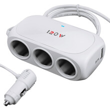 3-Socket Car Cigarette Lighter Splitter Adapter, 2 USB Car Charger Splitter Extender [120W] [12V/24V] [3.1A Dual USB Car Charger] [White] for Device w