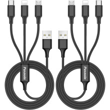 Multi Charging Cable, 6FT 2Pack Multi Charger Cable Universal 3 in 1 Multiple USB Cable Fast Charging Cord with Type C, Micro USB Port Connectors Comp