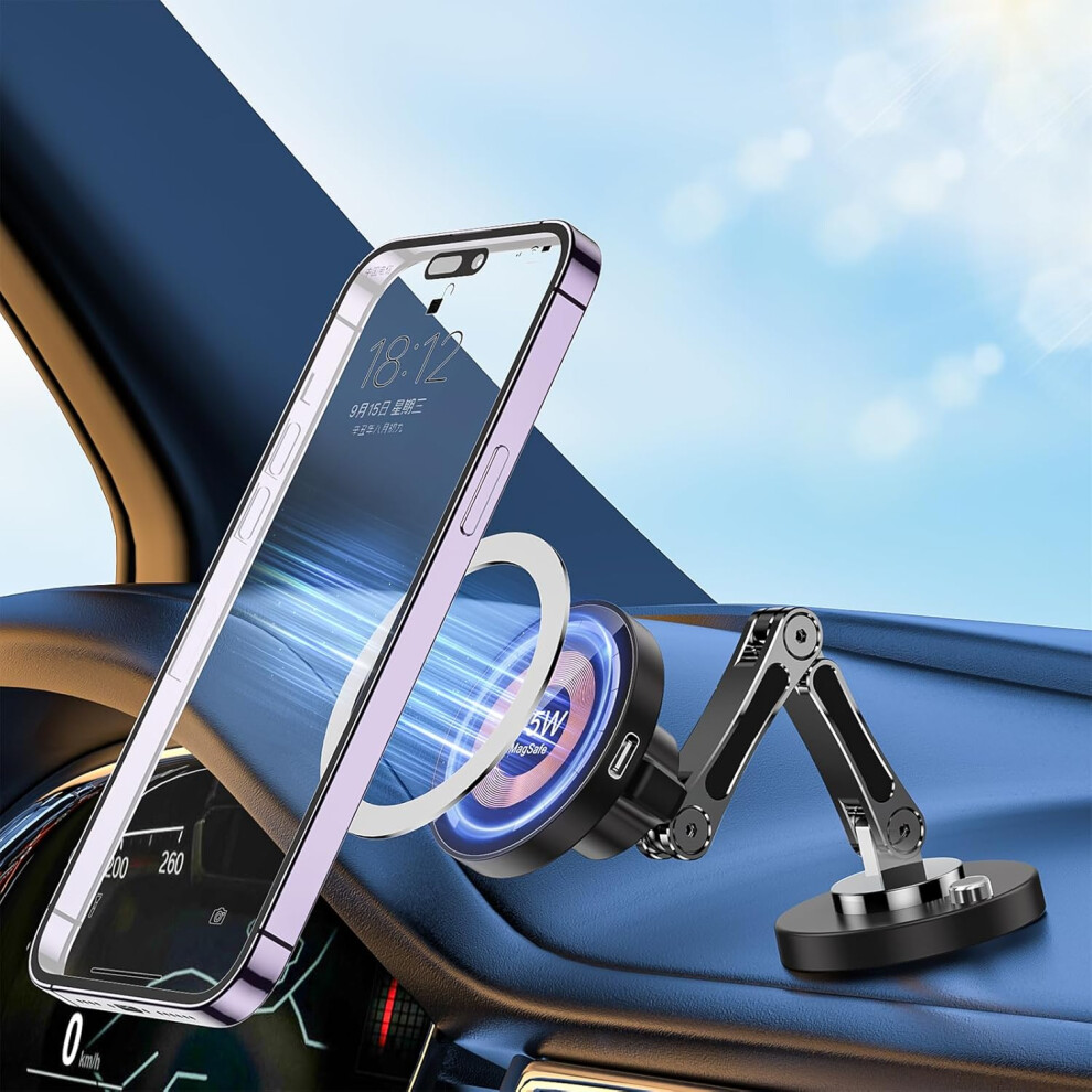 Car Phone Holder Mount, 15W Wireless Charger For Car Magnetic Phone Holder Mount With Adjustable Arm, 360 Rotation Universal Dashboard Car Mount For 7386060608022