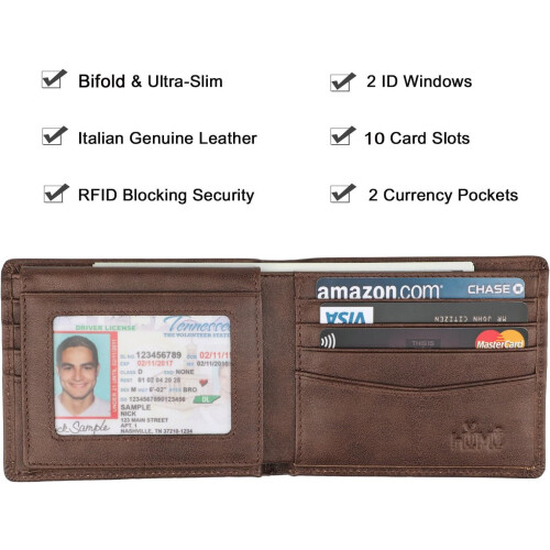 Wallet for Men-Genuine Leather RFID Blocking Bifold Stylish Wallet With 2 ID Window 1