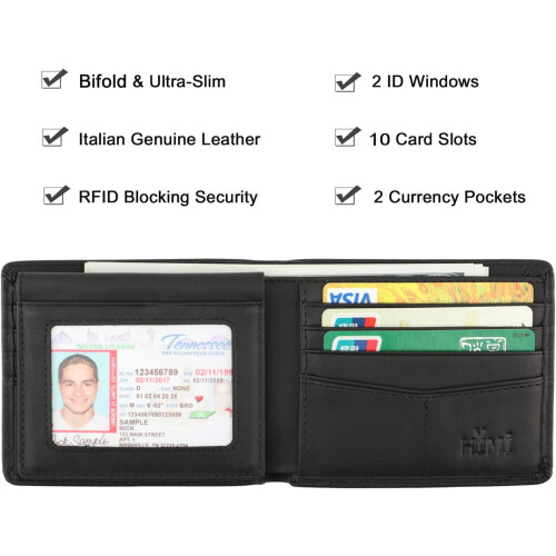 Wallet for Men-Genuine Leather RFID Blocking Bifold Stylish Wallet With 2 ID Window 1