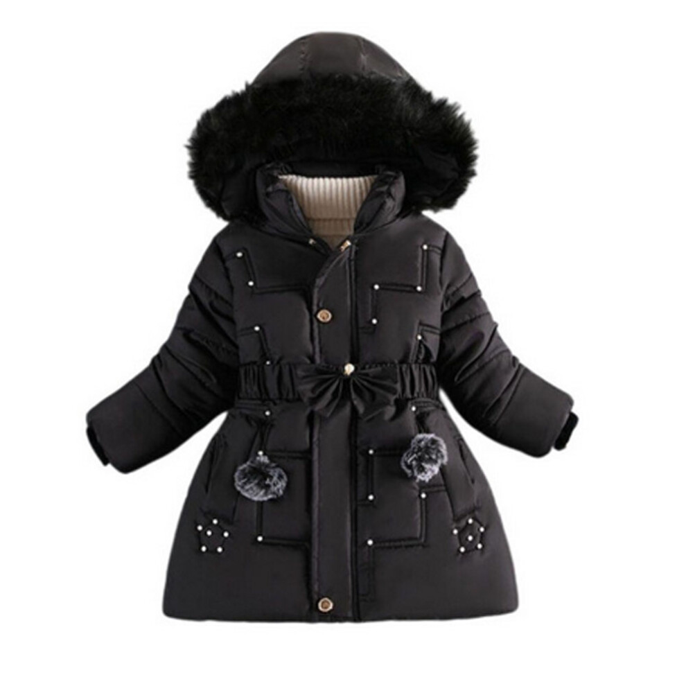 (6-7Years) Kids Girls Coats Fur Hooded Parka Jacket Warm UK