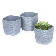 (Grey) LIVIVO 3Pc Flower Plant Pots with Embossed Design
