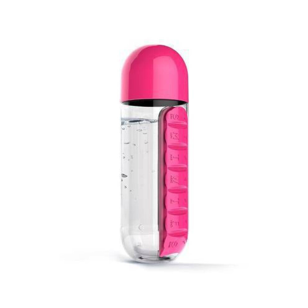 (Rose Red) 600ml Medicine Box Water Cup Multifunctional Outdoor Travel Mug Pc Material