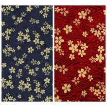 (Golden Gilded Fabric Flowers On Maroon/Burgundy, 1 Meter) Japanese 100% Cotton Gilded Fabric