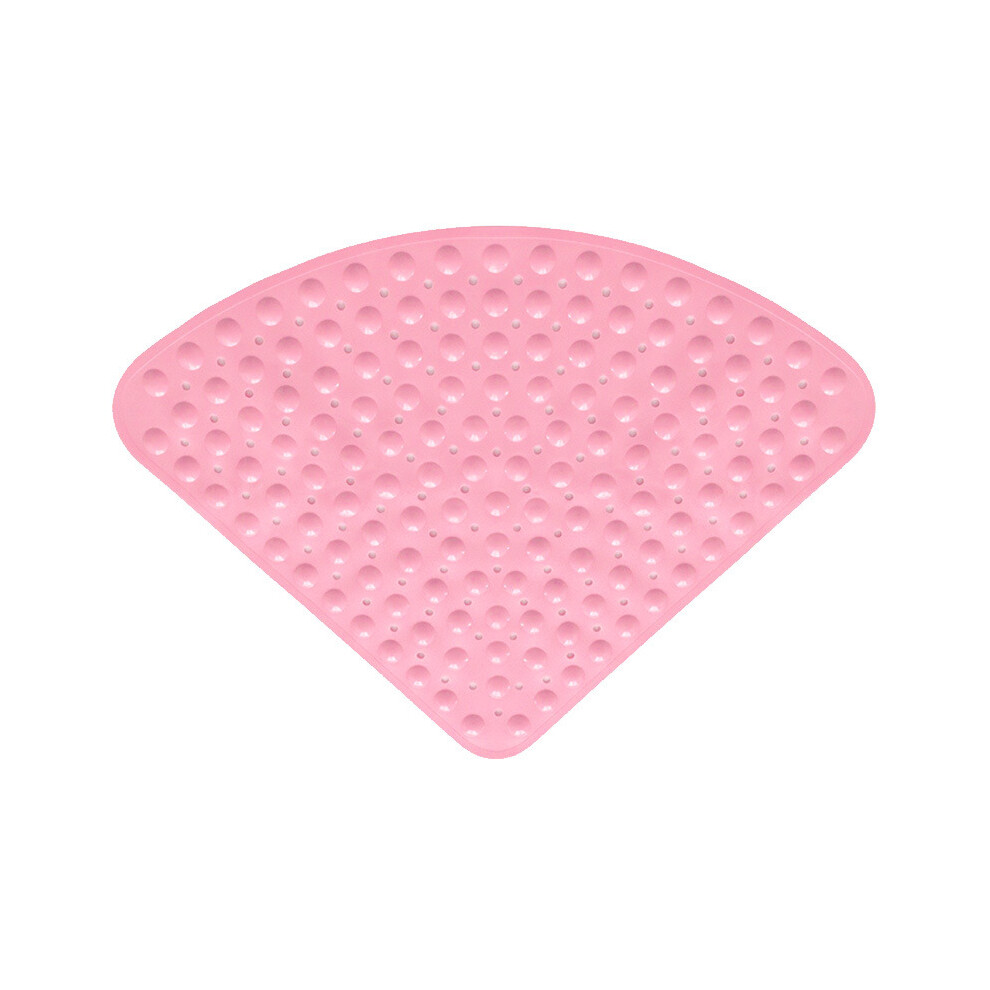(Pink) Corner Tpr Shower Bathroom Mat Large Triangle Non Slip With Suction Bath Mats