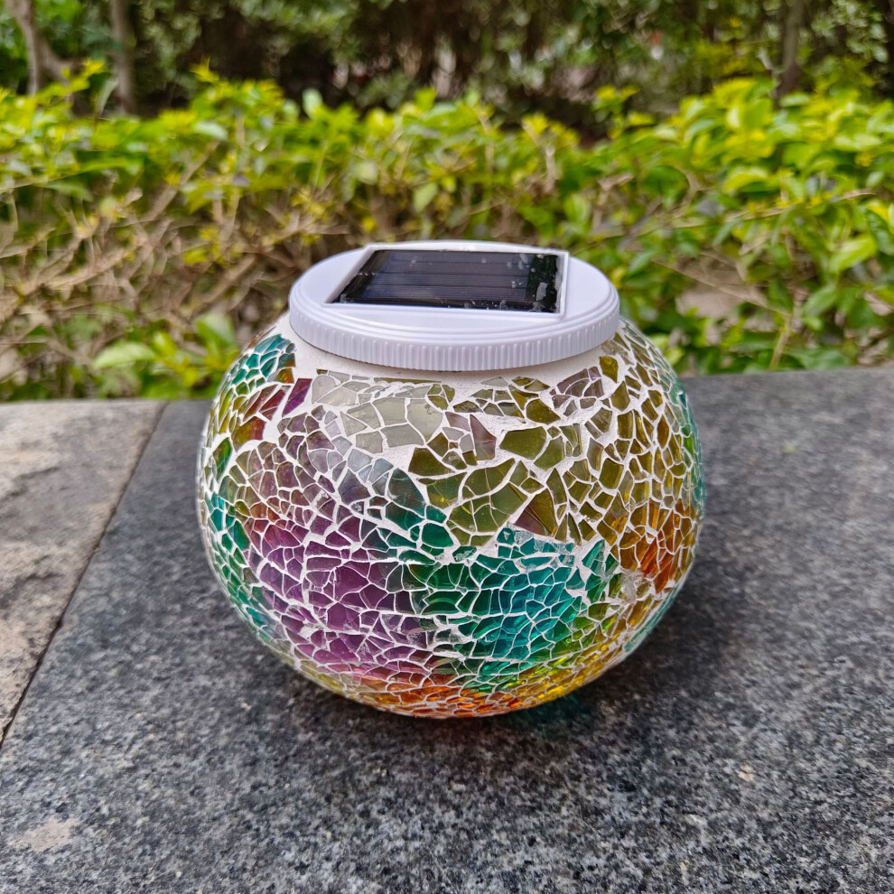 (Style A) Color Changing Solar Glass Mosaic Sphere Led Garden Light Lanterns Rainbow Gift