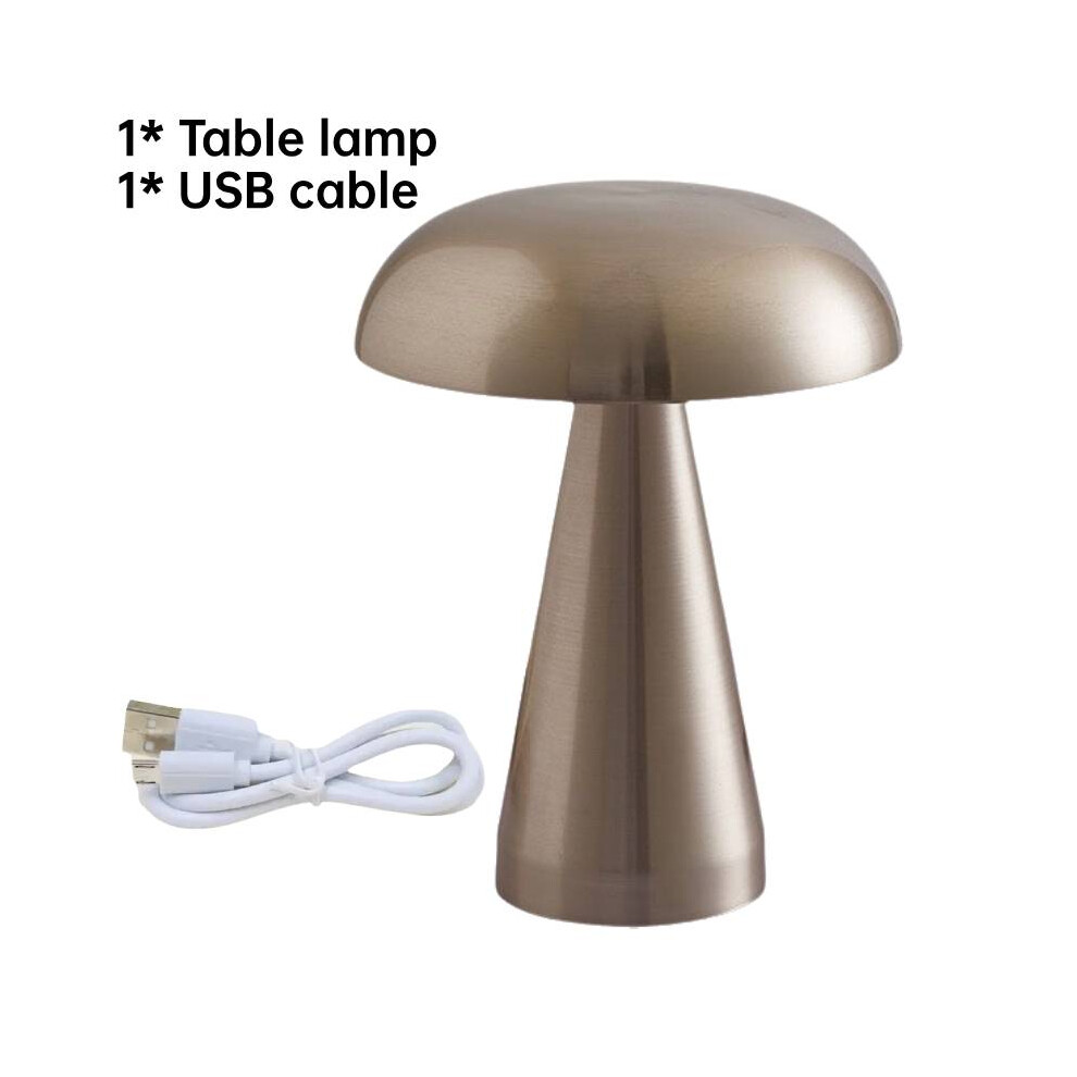 (Silver) Cordless Led Table Lamp Mushroom Night Lights Home Bar Desk Rechargeable Decor
