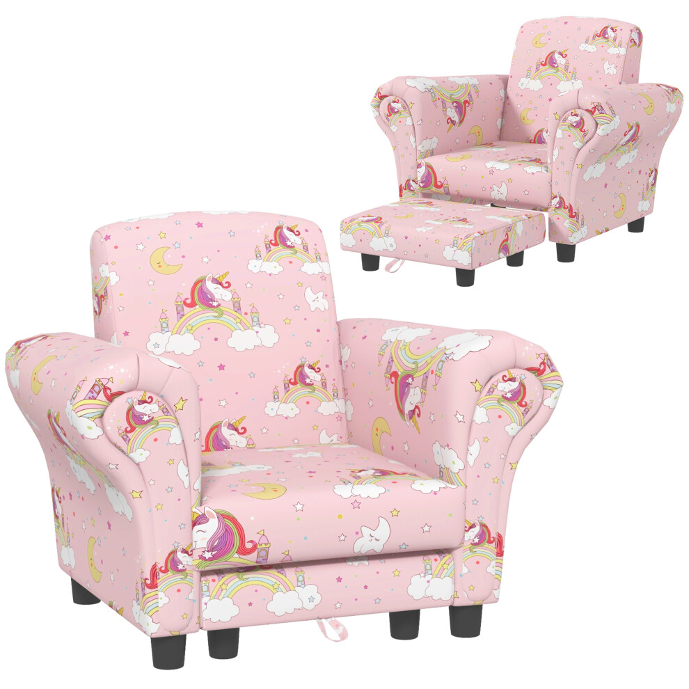 AIYAPLAY 2 Piece Kids Sofa Set With Unicorn Design, For Nursery, Pink