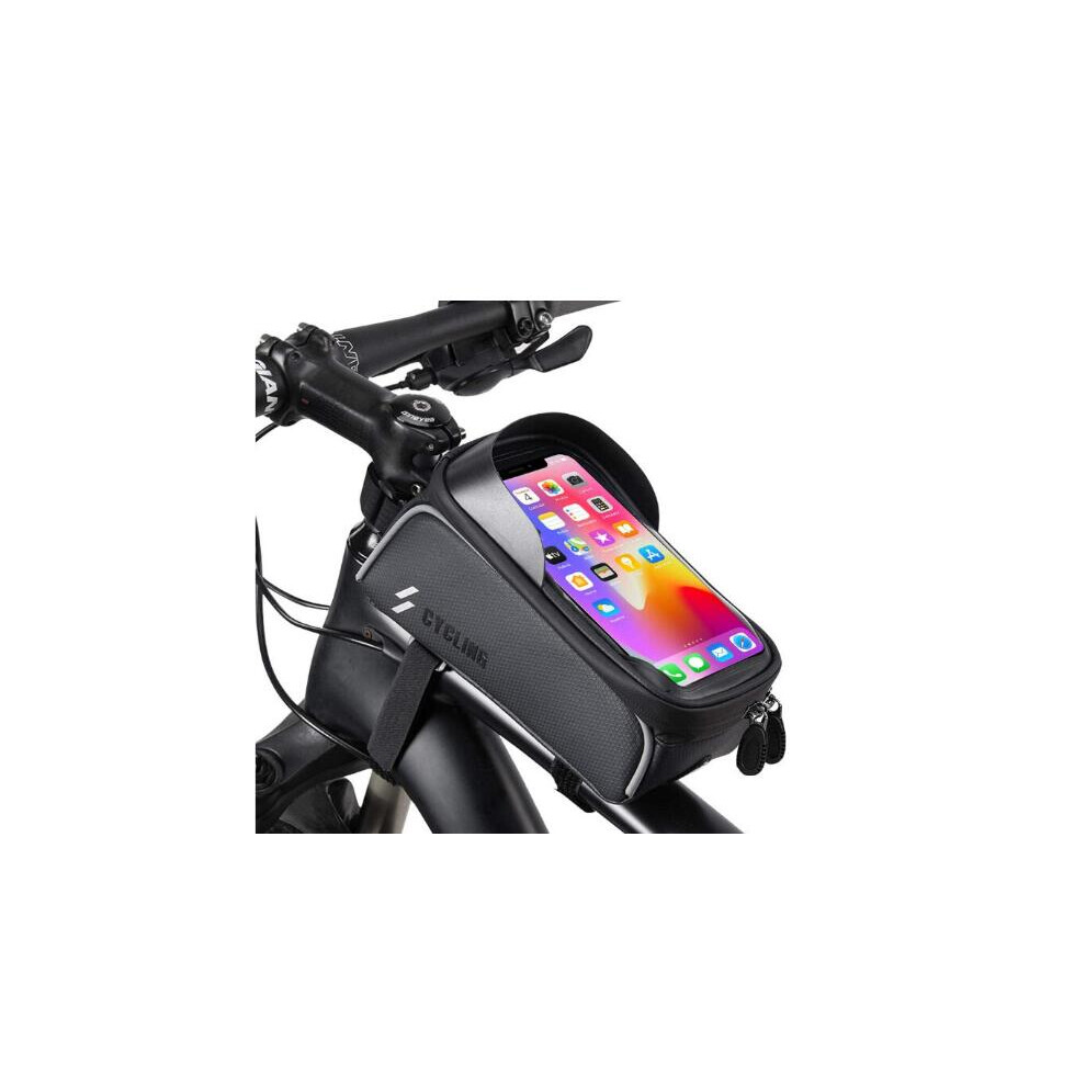 Chronus Bike Phone Front Frame Bag - Waterproof Bicycle Phone Bag Bike Phone Case Holder Accessories Cycling Pouch(Black)