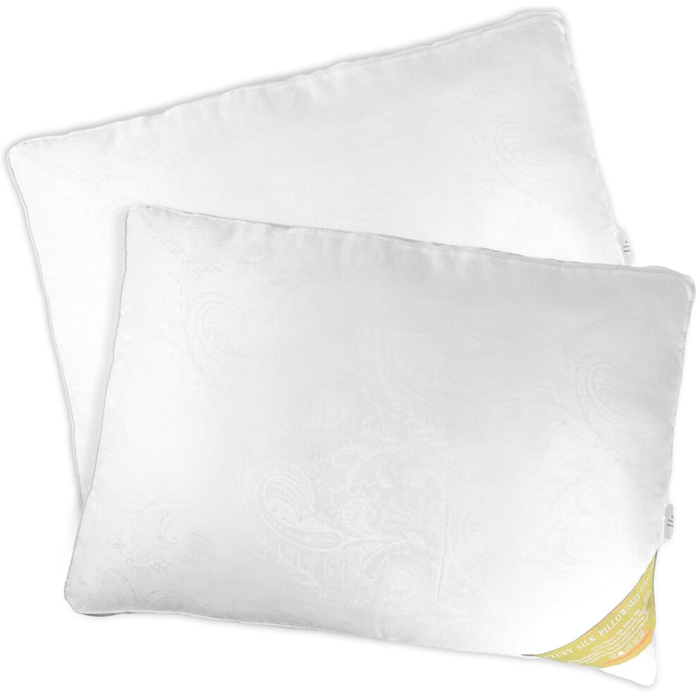 Luxury Pillows 2 Pack - Soft Mulberry Silk Pillow Set for Head and Neck Support - Comfortable and Breathable Hotel Pillows for Better Sleep