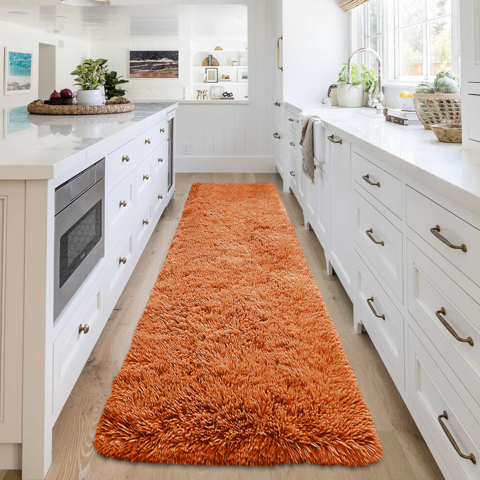 (60cm x 220cm (2ft x 7ft 7")- Runner , Orange) Extra Large Rug Soft Shaggy Living Room Carpet Mat