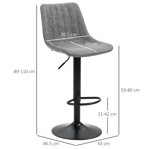 Homcom HOMCOM Bar Stools Set of 2 Adjustable Swivel Bar Chairs with Backrest Grey 1