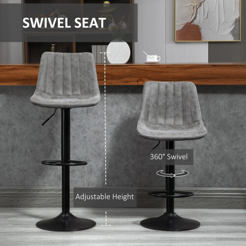 Homcom HOMCOM Bar Stools Set of 2 Adjustable Swivel Bar Chairs with Backrest Grey 2