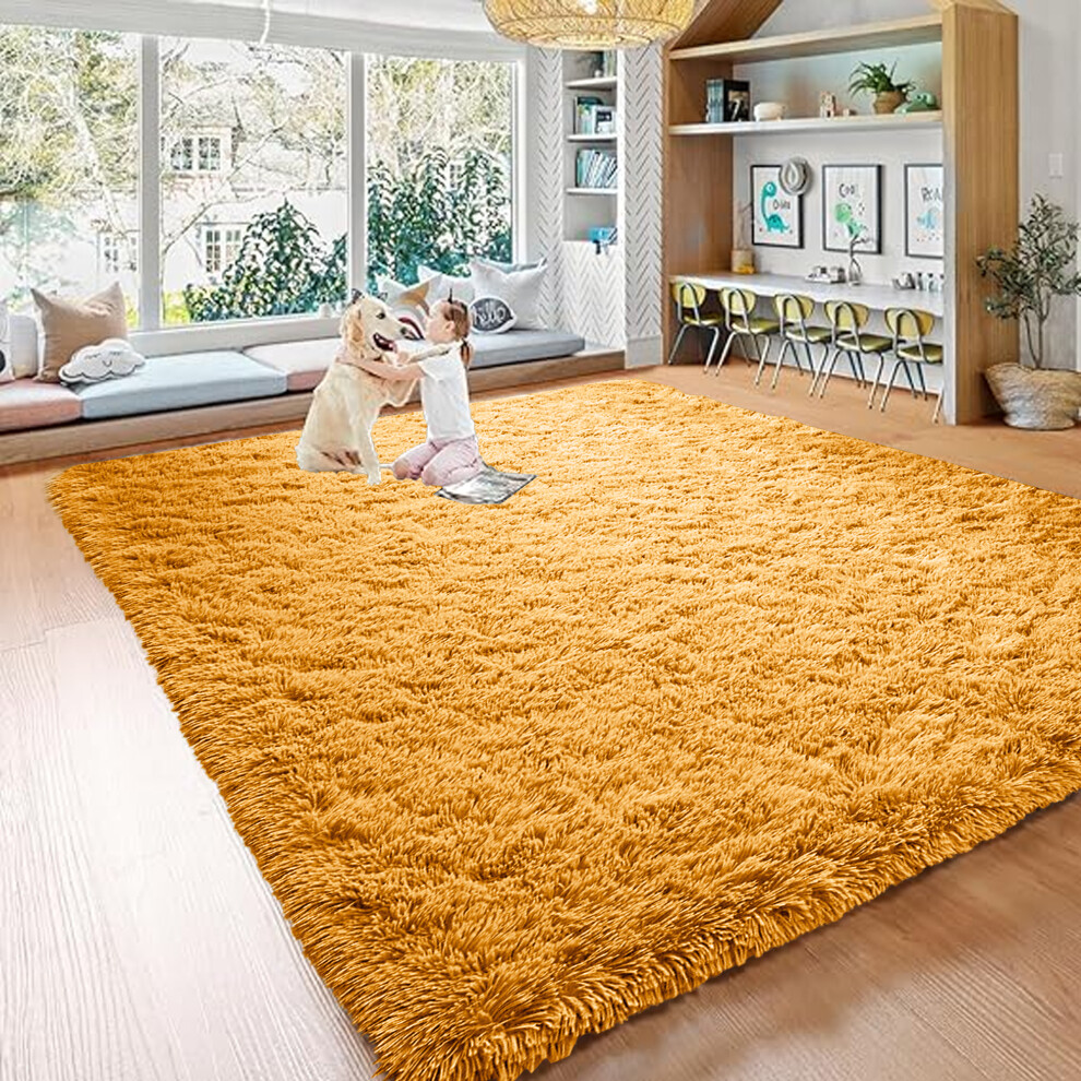 (120cm x 170cm (4ft x 5ft 8"), Yellow) Extra Large Rug Soft Shaggy Living Room Carpet Mat