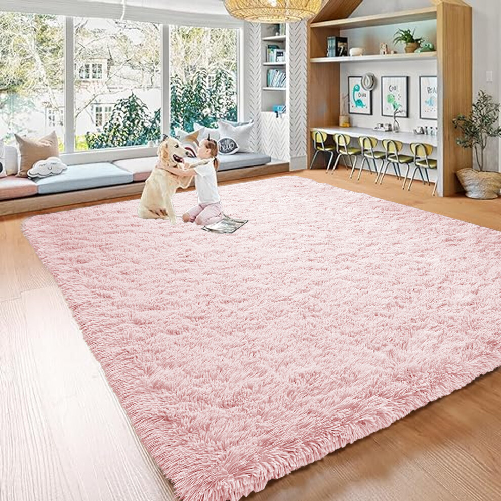 (160cm x 230cm (5ft 4" x 7ft 8"), Pink) Extra Large Rug Soft Shaggy Living Room Carpet Mat