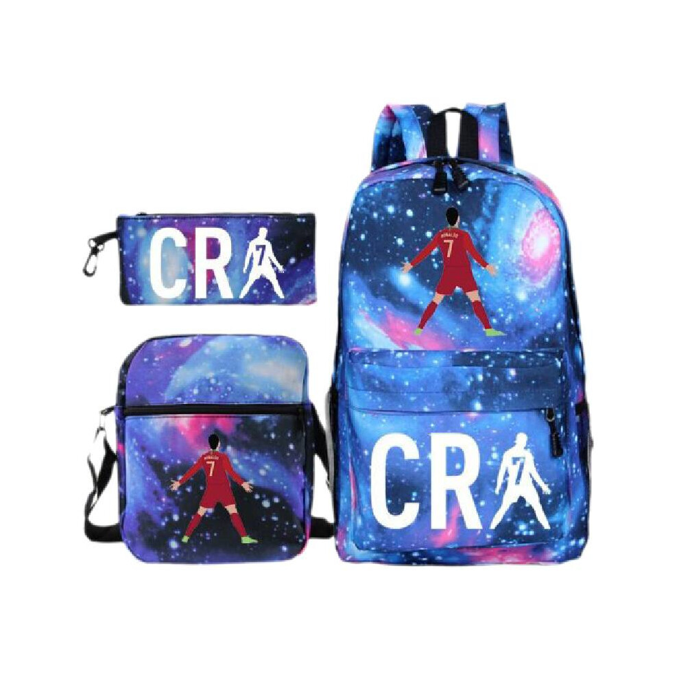 (Style D) Cristiano Ronaldo Cr7 Pattern Backpack Shoulder Bag Pencil Case Oxford Fabric