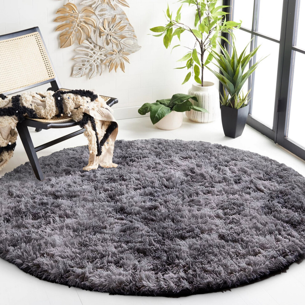 (120 x 120 cm (4 x 4 ft)_Round Rug, Dark Grey) Extra Large Rug Soft Shaggy Living Room Carpet Mat