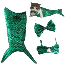 (DARK GRAY, M) Cat Mermaid Costume Cute Mermaid Pet Dress Mini Waterproof Pet Mermaid Dress Pet Mermaid Cosplay Costume