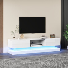 (2 Drawers and 1 Open Storage Space) 160 cm TV Stand with16 Colour LED Lights, White