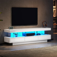 (3 Drawers and 3 Open Storage Space) 160 cm TV Stand with16 Colour LED Lights, White