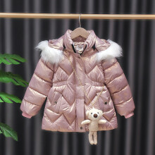 (Pink, 1-2Years) Kids Girl Winter Coat Fur Hooded Parka Jacket Warm