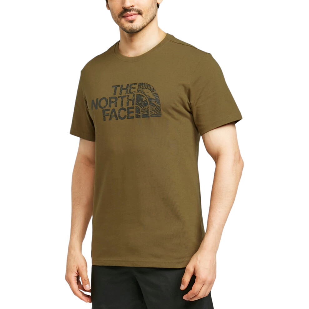 (Olive, M) The North Face Mens T Shirts Woodcut Dome Tee