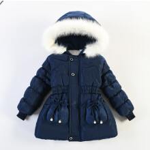 (Blue, 2-3Years) Kids Girls Winter Coats Hooded Parka Jackets Warm