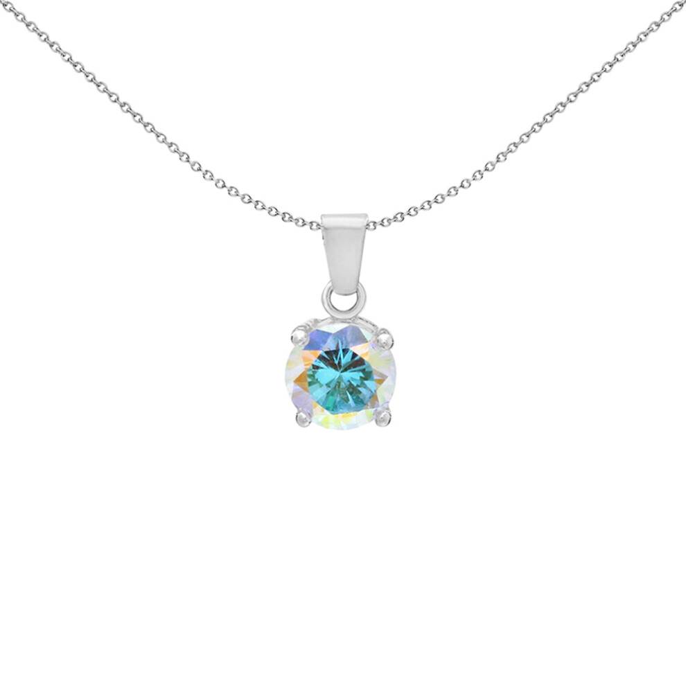 Silver  Aurora Borealis CZ Rainbow Solitaire Pendant Necklace 8mm - 8-62-9264