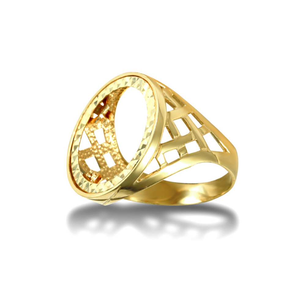 (M) Jewelco London Men's Solid 9ct Yellow Gold Thick Basket Half Sovereign Mount Ring - JRN170-H