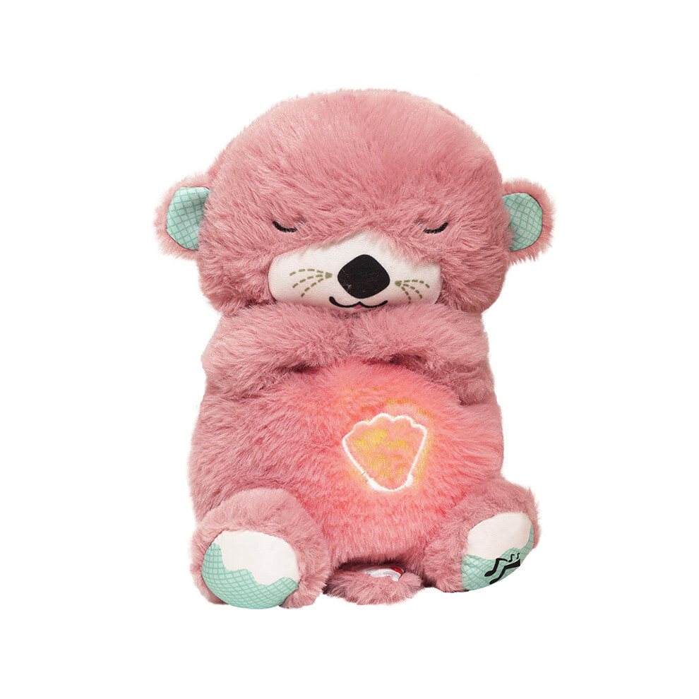 (Pink Otter) Breathing Teddy Bear Otter Koala with Light for Kid Cute Sleep Soothes Music Appease Plush Soft Doll