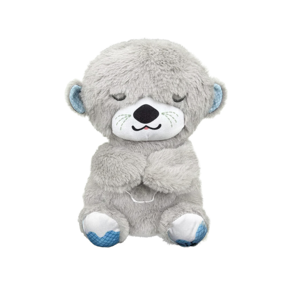 (Grey Otter) Breathing Teddy Bear Otter Koala with Light for Kid Cute Sleep Soothes Music Appease Plush Soft Doll