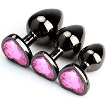 (Pink) 3Pcs Luxury Metal Butt Toys Heart Shaped Anal Trainer Jewel Butt Plug Kits SM Adult Gay Anus Anal Plugs Woman Men