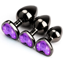 (Light Purple) 3Pcs Luxury Metal Butt Toys Heart Shaped Anal Trainer Jewel Butt Plug Kits SM Adult Gay Anus Anal Plugs Woman Men