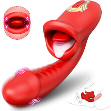Tongue Sex Toys Realistic Dildo Vibrator, 3 in 1 G Spot Vibrator for Women, Clitoral Vibrator with 10 Vibration+10 Tongue Licking
