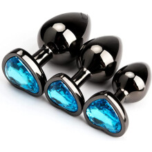 (Light Blue) 3Pcs Luxury Metal Butt Toys Heart Shaped Anal Trainer Jewel Butt Plug Kits SM Adult Gay Anus Anal Plugs Woman Men