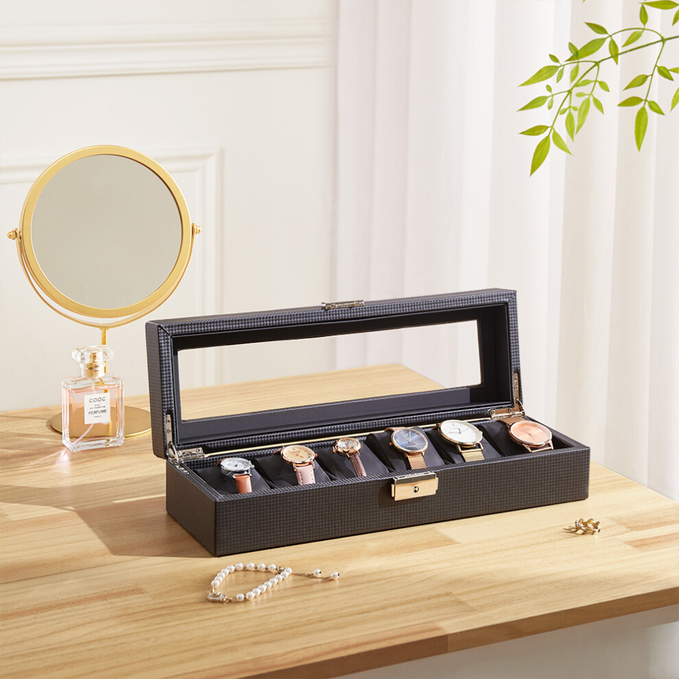 Elegant Faux Leather Watch Display Case with 6 Slots