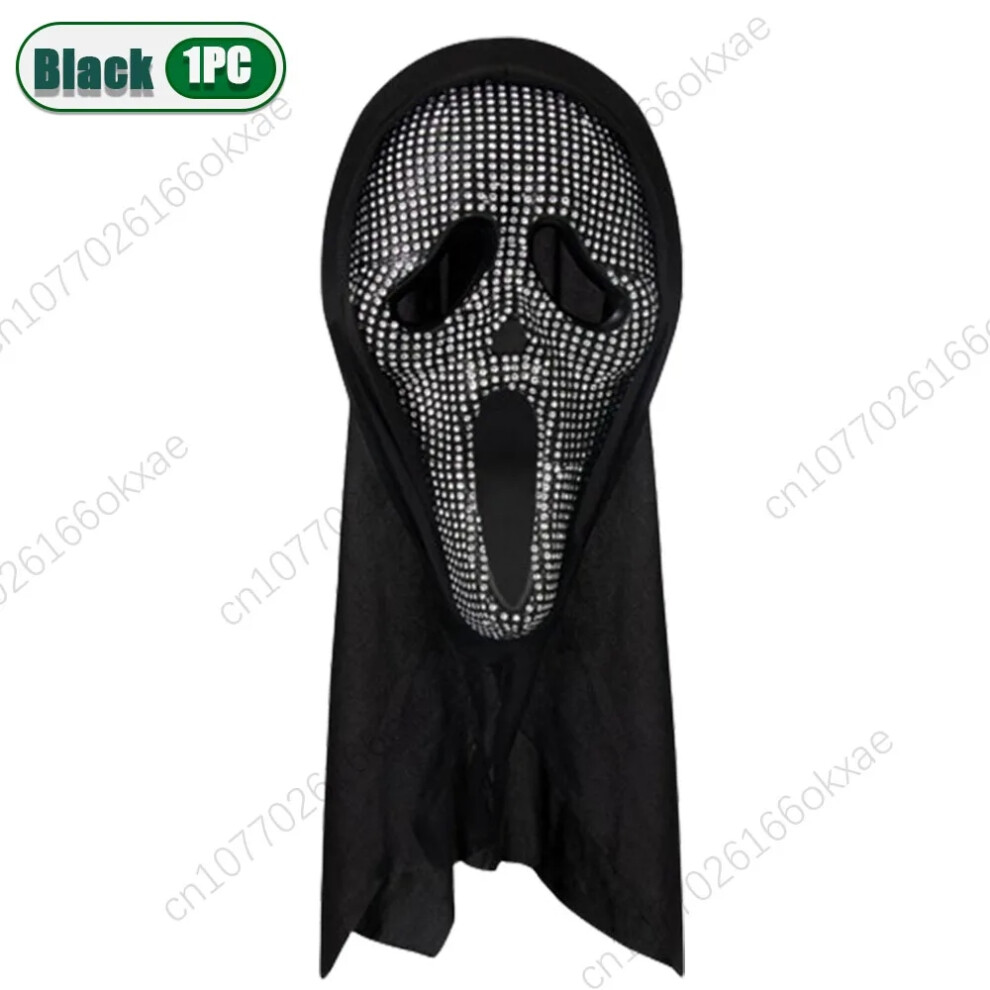(-1Pc) 4Pc Hc Screaming Ghost Face Mask With Diamonds Cos Masquerade Costume Props Halloween Horror Props Black