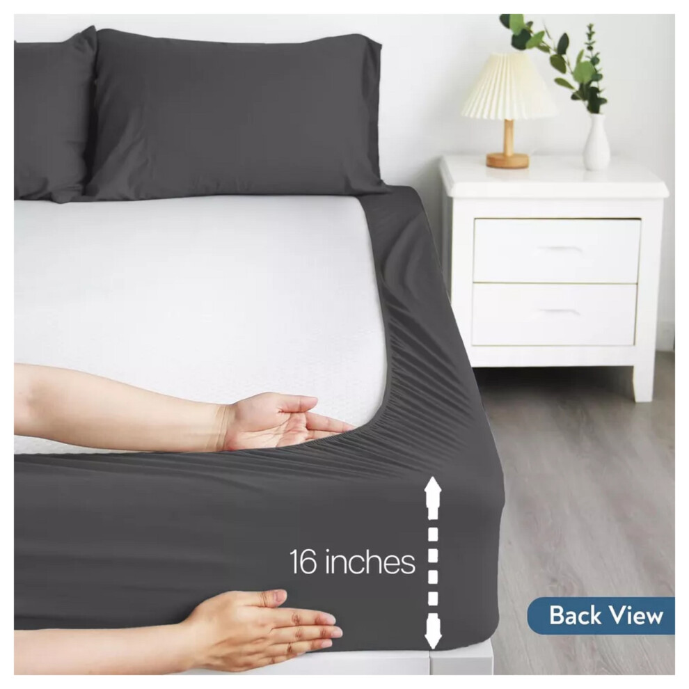 (Charcoal, Single) Fitted Sheets 40cm Deep Bed Sheet Single Double King