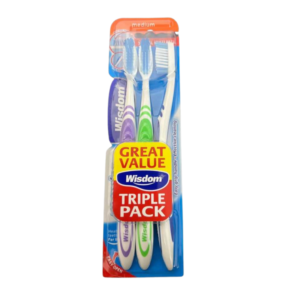Wisdom Regular Plus Medium Toothbrushes - Triple Pack