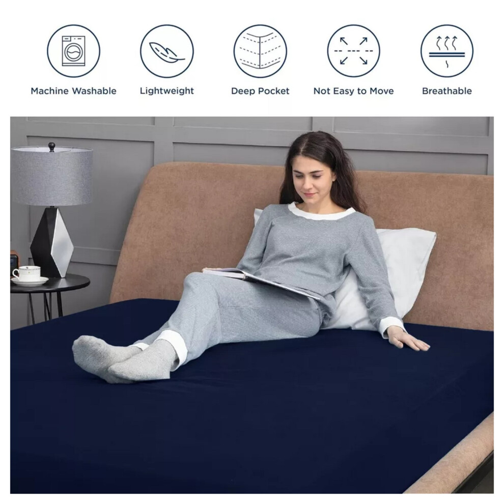 (Navy, Super King) Fitted Sheets 40cm Deep Bed Sheet Single Double King