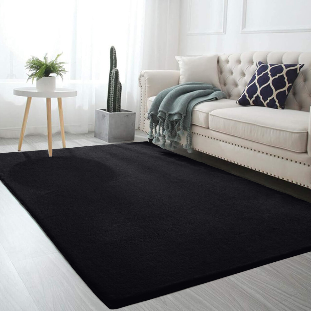 (Black, 120 X 170 cm) Non Slip Soft Rugs Living Room Carpets & Door Mats