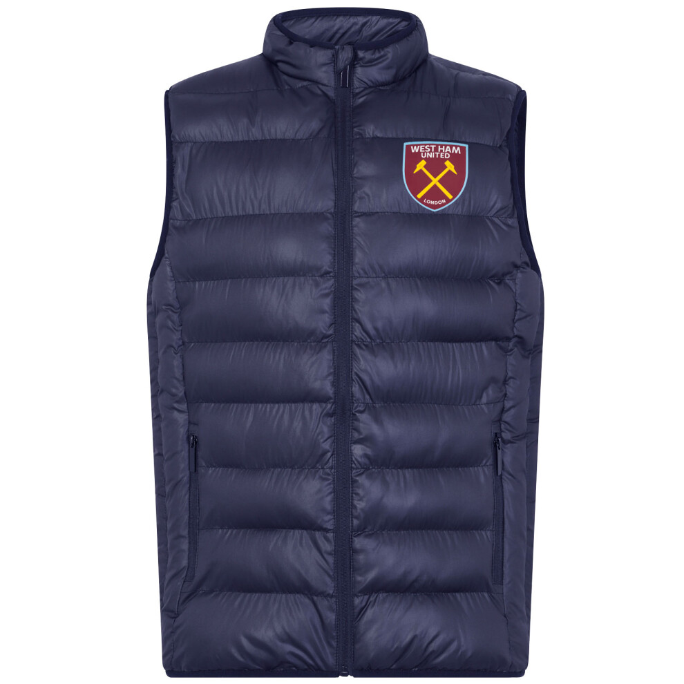 (Navy Zip, Large) West Ham United Mens Gilet Jacket Body Warmer Padded OFFICIAL Football Gift