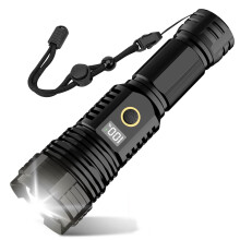 Linternas recargables de alto lumen, 990.000 lúmenes, linterna superbrillante con pantalla digital LCD, zoom, 5 modos, resistente al agua IPX7.