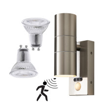 (Steel) Kenn Outdoor Up Down PIR Wall Light & LED Bulbs