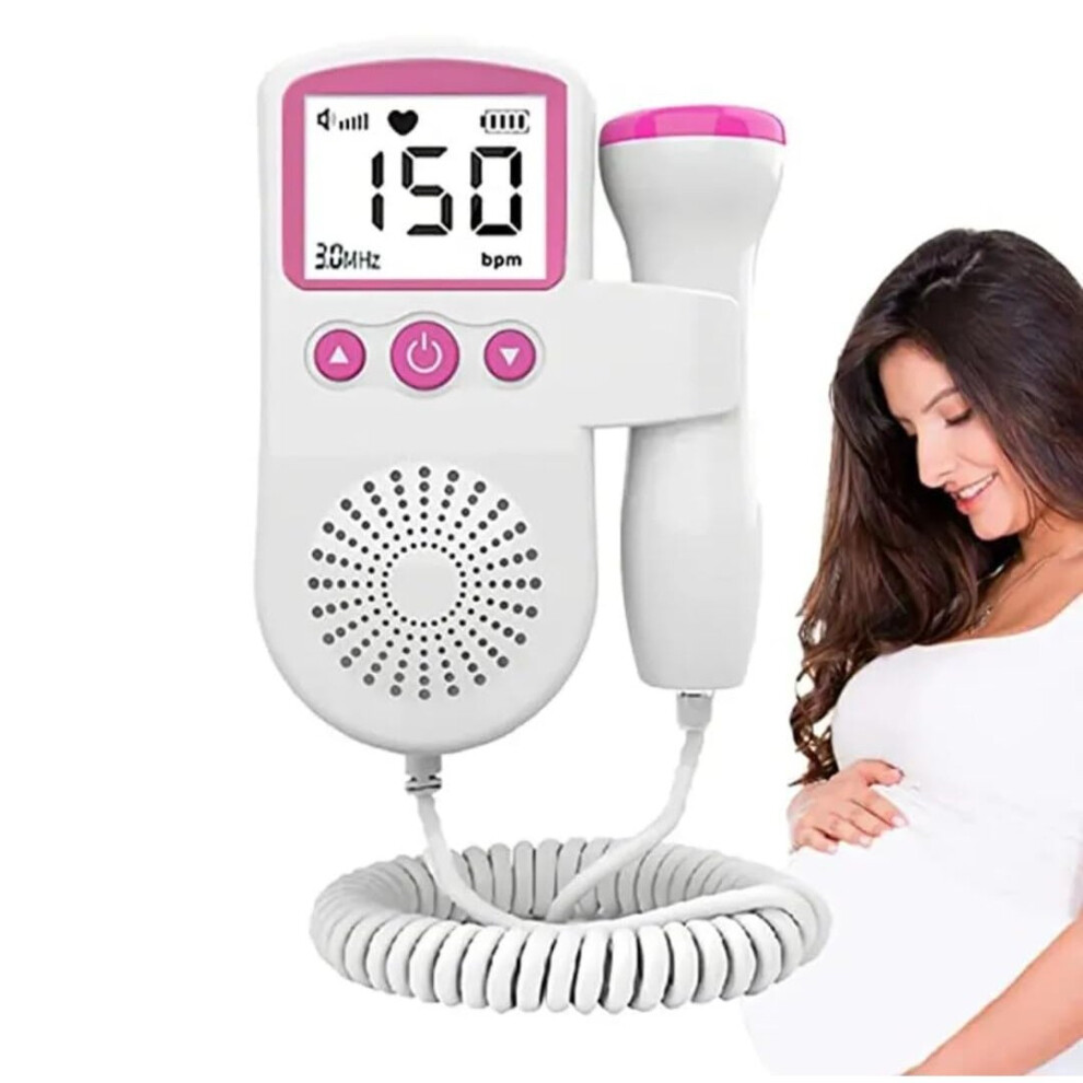 (Pink) Fetal Pregnancy Doppler Pocket Baby Heart Rate Monitor Fetal Heartbeat Detector Ultrasonic