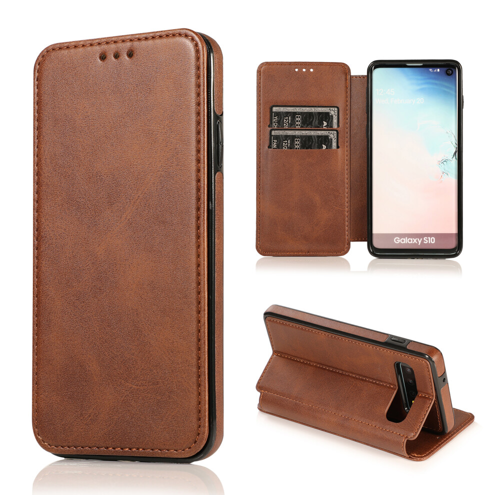 Mingdu (Samsung S10 Plus, Brown) Samsung Galaxy S10/ S20/ S21/ S22/ S23 Ultra Plus Case Leather Wallet Flip Phone Case