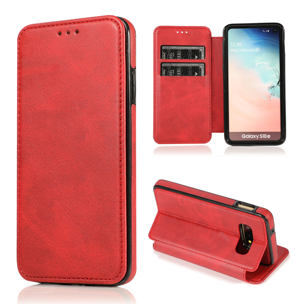 (Samsung S10e, ) Samsung Galaxy S10/ S20/ S21/ S22/ S23 Ultra Plus Case Leather Wallet Flip Phone Case Red 854478294450